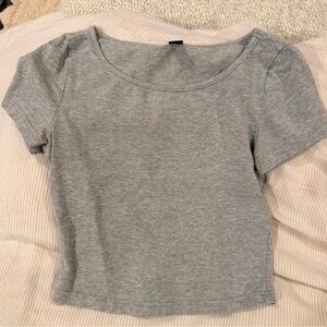 SHEIN Gray Scoop Neck Short Sleeve Tee
